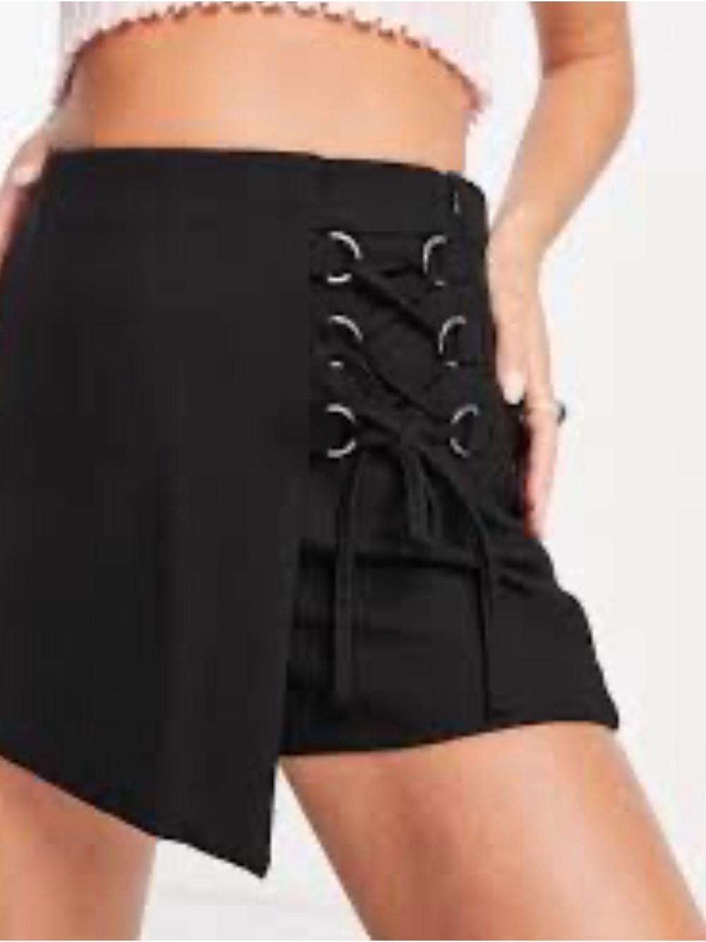 Bershka Black Lace-Up Asymmetric Skort